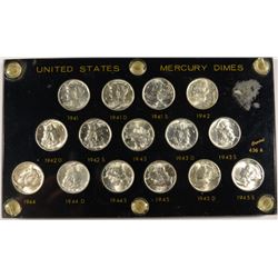 1941-1945 MERCURY DIME SET, SUPERB GEM BU IN PLASTIC HOLDER (15) COINS COMPLETE