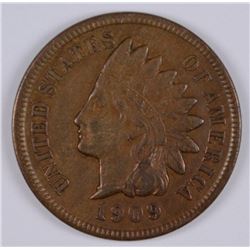 1909-S INDIAN HEAD CENT, BEAUTIFUL ORIGINAL XF/AU, KEY COIN! NICE COIN!