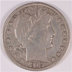 1915 BARBER HALF DOLLAR, NICE VF, KEY COIN!!