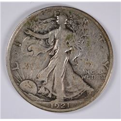 1921-S WALKING LIBERTY HALF DOLLAR, VF++ KEY-DATE NICE!