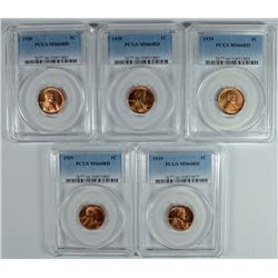 ( 5 ) 1939 LINCOLN CENTS PCGS MS-66 RD