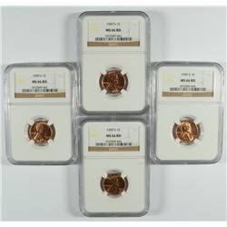 4 1949-S LINCOLN CENTS NGC MS-66 RD