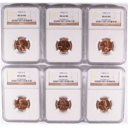 3 1954-S & 3 55-S LINCOLN CENTS NGC MS-66 RD