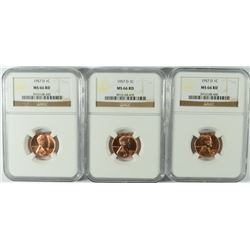 ( 3 ) 1957-D LINCOLN CENTS, NGC MS-66 RED GEMS!!