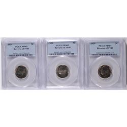 LOT OF ( 3 ) 1939 REVERSE OF 1940 JEFFERSON NICKELS, PCGS MS-65