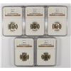 Image 1 : 5 1945-P JEFFERSON SILVER NICKELS NGC MS-66