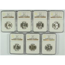 LOT OF ( 7 ) 1956 WASHINGTON QUARTERS, NGC MS-65