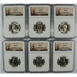 LOT OF ( 6 ) 1959-D WASHINGTON QUARTERS,  NGC MS-65