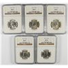 Image 1 : LOT OF ( 5 ) 1961-D WASHINGTON QUARTERS, NGC MS-65