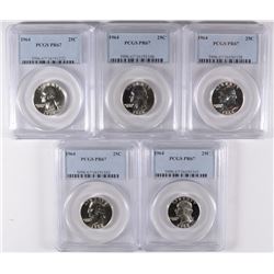 LOT OF ( 5 ) 1964 WASHINGTON QUARTERS, PCGS PROOF-67