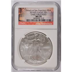 2014 (S) AMERICAN SILVER EAGLE, NGC MS-70 EARLY RELEASES