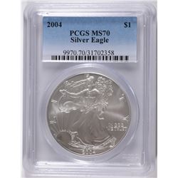 2004 AMERICAN SILVER EAGLE, PCGS MS-70 PERFECT