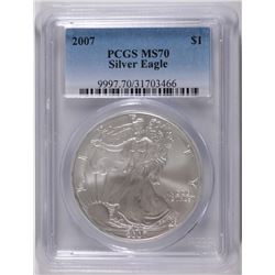 2007 AMERICAN SILVER EAGLE, PCGS MS-70 PERFECT!