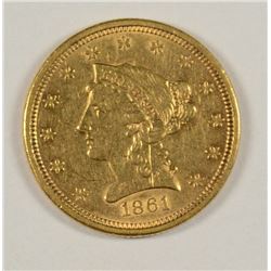1861 $2.5 GOLD LIBERTY (CIVIL WAR DATE) XF