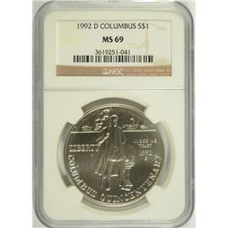 1992-D COLUMBUS COMMEN DOLLAR NGC MS-69