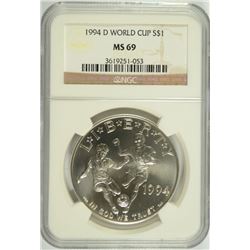 1994-D WORLD CUP COMMEN DOLLAR NGC MS-69
