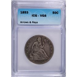 1853 SEATED HALF DOLLAR ICG VG-8