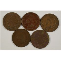 (5) INDIAN HEAD CENTS (1870, 1878, 1881, 1893, 1895)