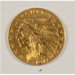 1911 $2.5 GOLD INDIAN AU