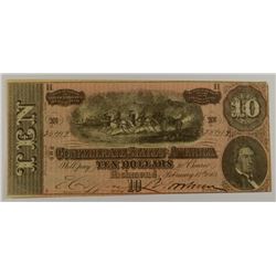 1864 $10 CONFEDERATE STATES OF AMERICA NOTE VF