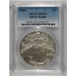 2004 AMERICAN SILVER EAGLE, PCGS MS-70!