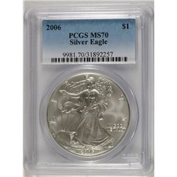 2006 AMERICAN SILVER EAGLE, PCGS MS-70 PERFECT!