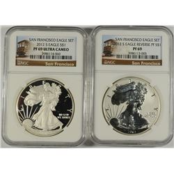 2012-S AMERICAN SILVER EAGLE SET, NGC REVERSE PROOF PF-69 & PF-69 ULTRA CAMEO