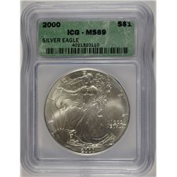 2000 AMERICAN SILVER EAGLE, ICG MS-69