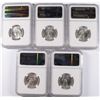Image 2 : LOT OF ( 5 ) 1964 WASHINGTON QUARTERS, NGC MS-65