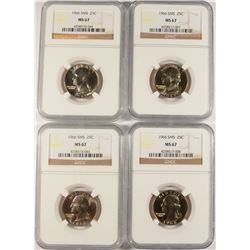 LOT OF ( 4 ) 1966 SMS WASHINGTON QUARTERS, NGC MS-67