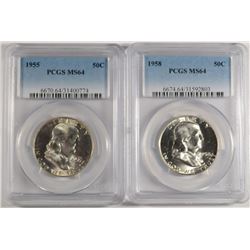1955 & 58 FRANKLIN HALVES PCGS MS-64