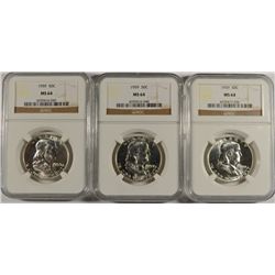 LOT OF ( 3 ) 1959 FRANKLIN HALF DOLLARS, NGC MS-64