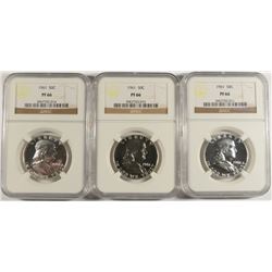 LOT OF ( 3 ) 1961 FRANKLIN HALF DOLLAR, NGC PROOF-66