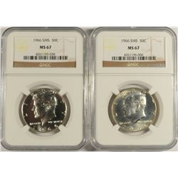 ( 2 ) 1966 SMS KENNEDY HALF DOLLARS, NGC MS-67