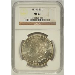 1878-S MORGAN SILVER DOLLAR, NGC MS-63