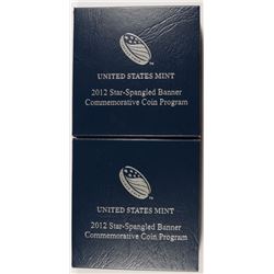 2-2012 STAR SPANGLED BANNER PROOF COMMEMORATIVE SILVER DOLLARS IN ORIG BOXES/COA