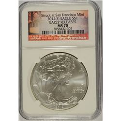 2014 (S) AMERICAN SILVER EAGLE, NGC MS-70 EARLY RELEASES