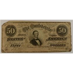 1864 $50 CONFEDERATE STATES OF AMERICA NOTE