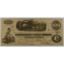 1862 $100 CONFEDERATE STATES OF AMERICA NOTE (T-40) VF