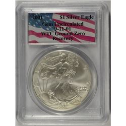 2001 SILVER AMERICAN EAGLE PCGS GEM UNC (WORLD TRADE CENTER GROUND RECOVERY ZONE