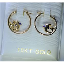 10K GOLD CUBIC ZIRCONIA DOLPHIN EARRINGS