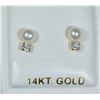 Image 3 : 14K GOLD FRESHWATER PEARL &CUBIC ZIRCONIA EARRINGS
