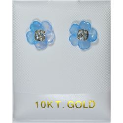 10K GOLD AQUAMARINE EARRINGS W/ CHALCEDONY JACKET