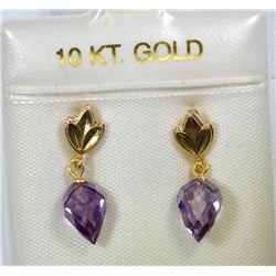 10K GOLD AMETHYST TEAR DROP EARRINGS