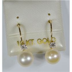 10K GOLD CULTURED PEARL & DIAMOND EARRINGS
