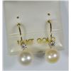 Image 1 : 10K GOLD CULTURED PEARL & DIAMOND EARRINGS