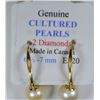 Image 2 : 10K GOLD CULTURED PEARL & DIAMOND EARRINGS