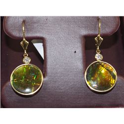 #30 14K YELLOW GOLD AMMOLITE DIAMOND EARRINGS