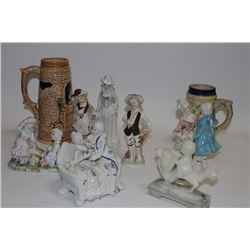 BOX WITH PORCELIAN FIGURES , STEIN ETC .