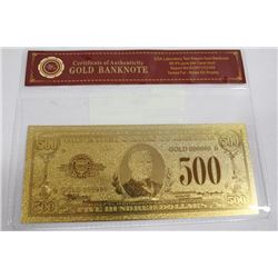 99.9% PURE 24KT GOLD AMERICAN  $500 BANKNOTE (not legal tender)